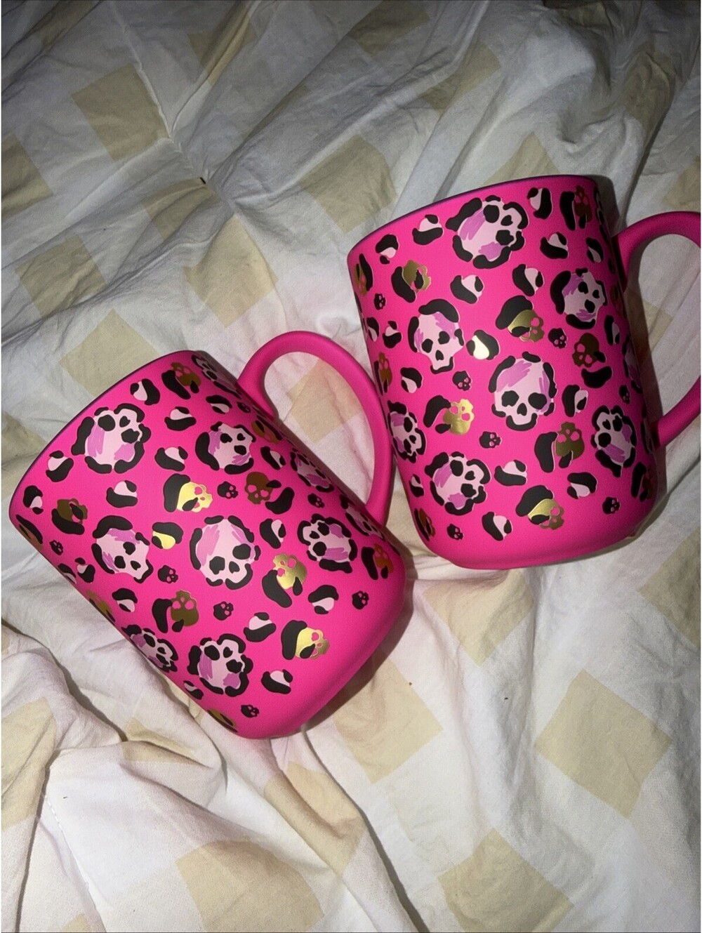 Hot Pink HALLOWEEN Skull Animal Print Mug. Soft Touch Set (2)